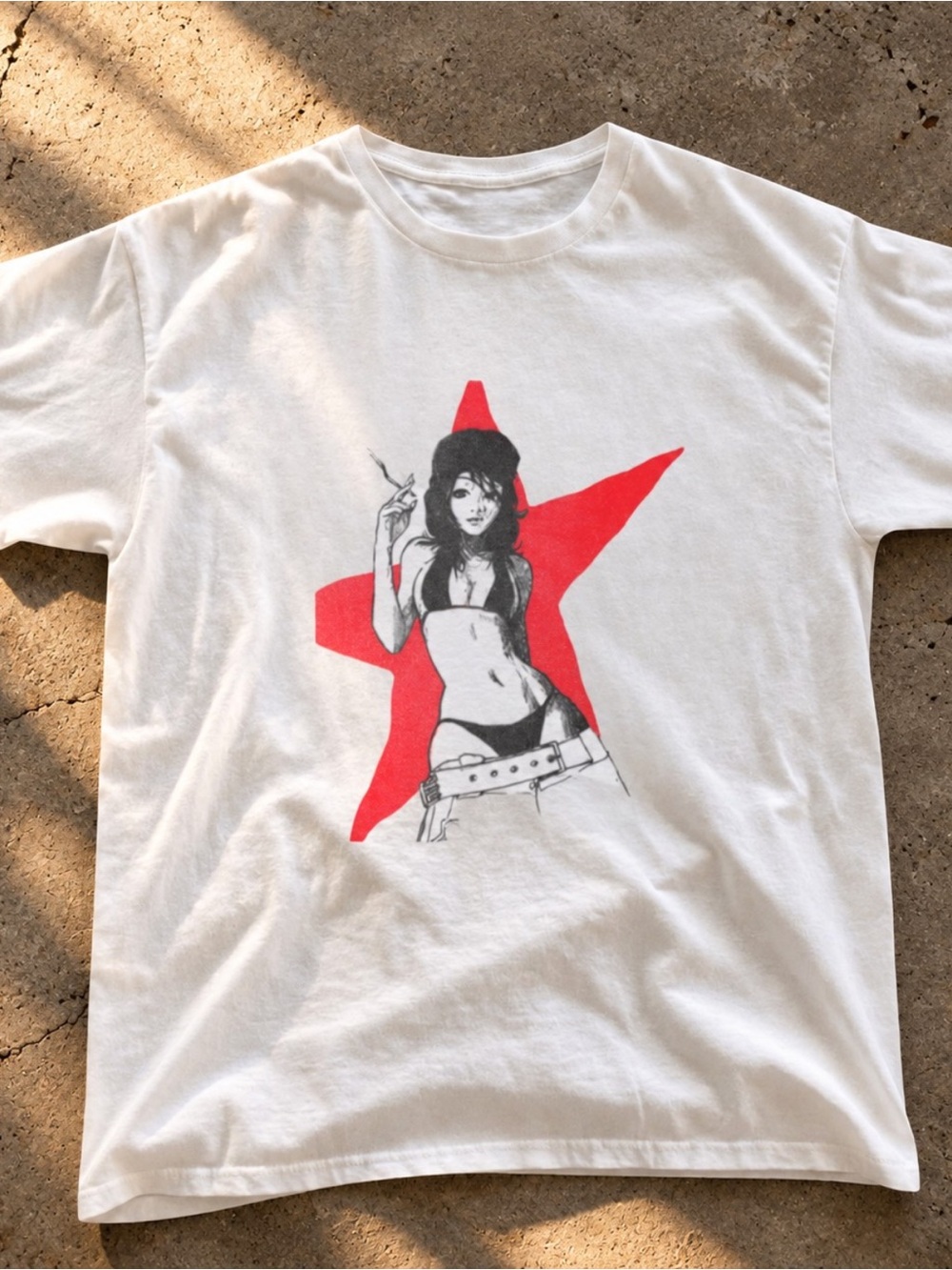 White Woman Red Star Graphic T-Shirt Unisex Streetwear Tee